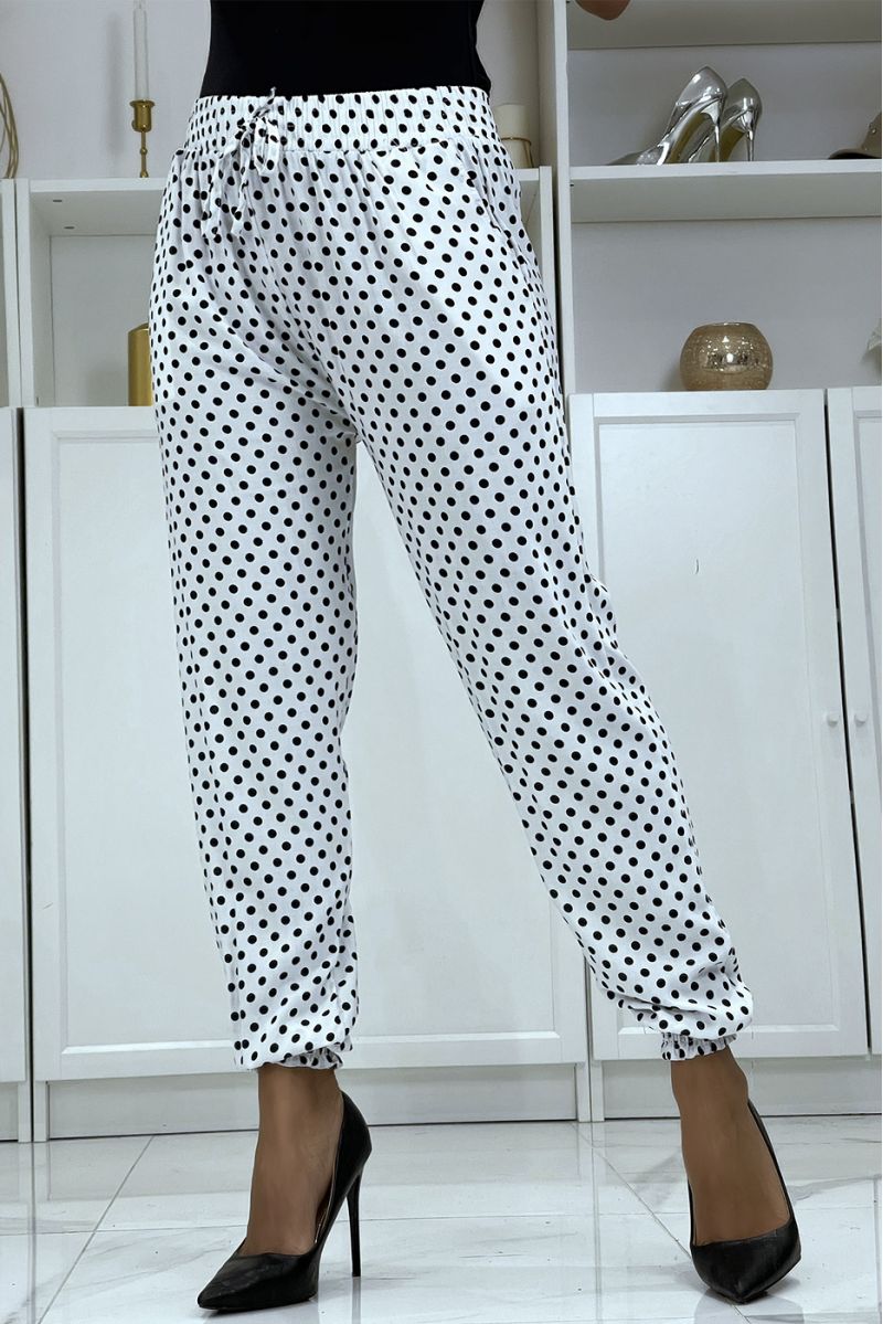 Fluid white polka dot trousers A-5 - 4