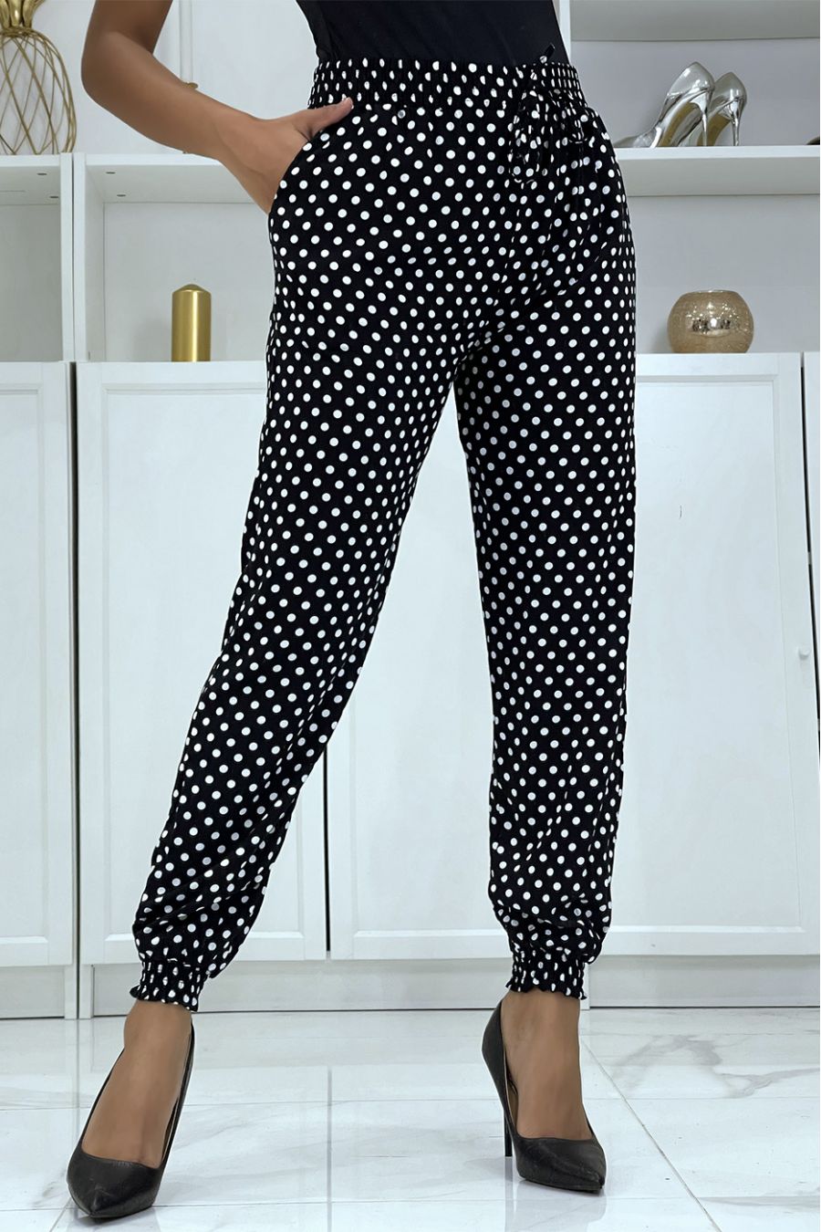 Fluid black polka dot pants A-5 - 1