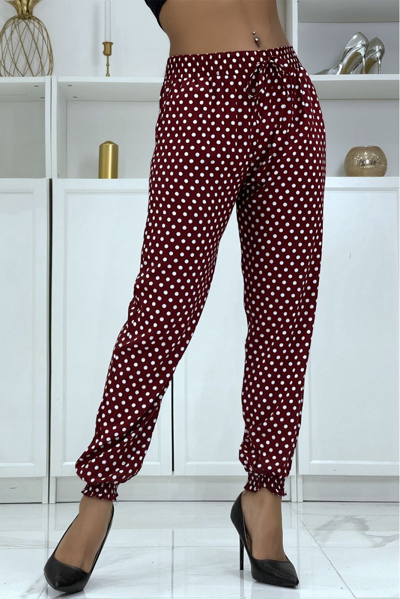 Fluid burgundy trousers with polka dots A-5 - 1