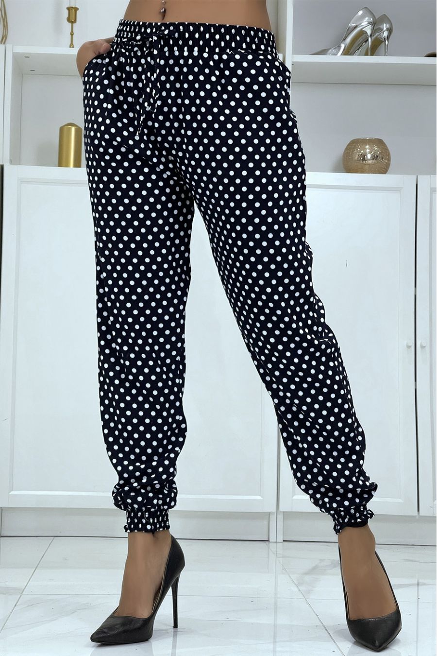 Fluid navy polka dot pants A-5 - 3