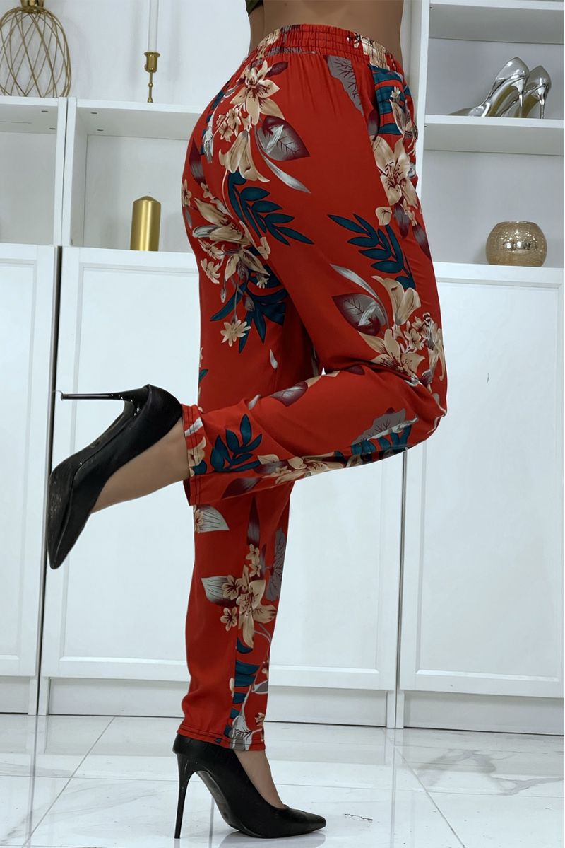 B-36 red flowing trousers with floral pattern - 2