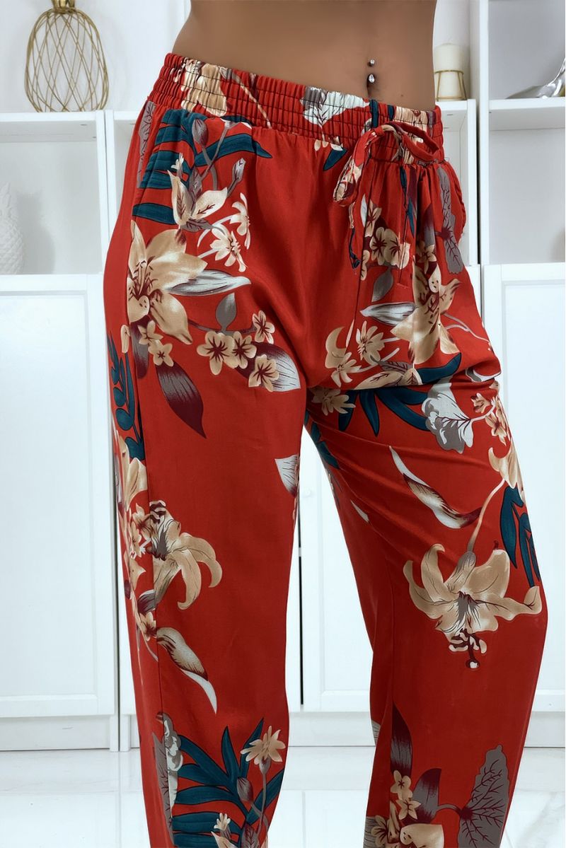 B-36 red flowing trousers with floral pattern - 3