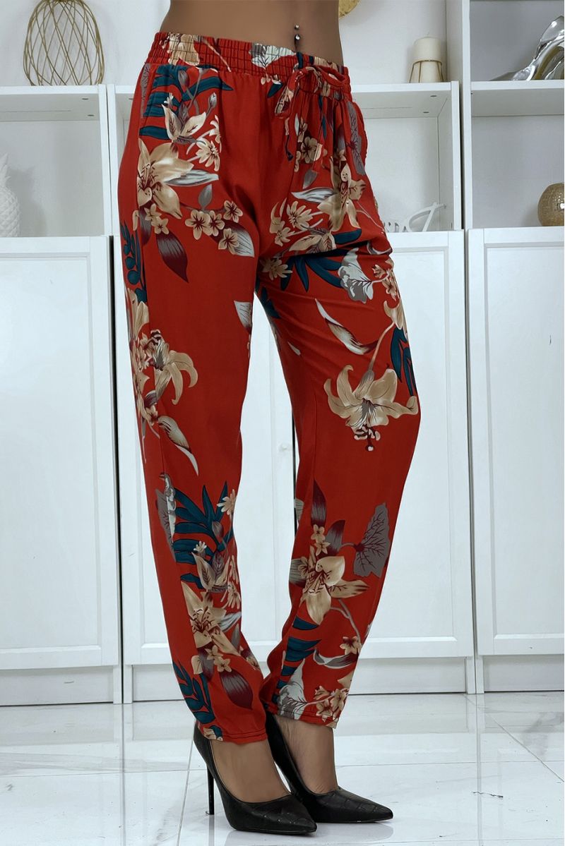 B-36 red flowing trousers with floral pattern - 4