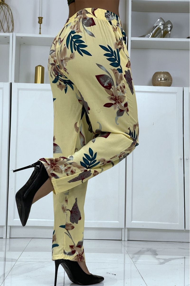 Fluid yellow pants with floral pattern B-36 - 3