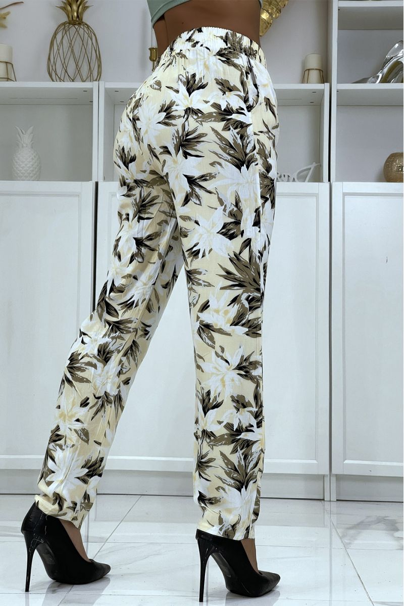 B-10 fluid beige floral pattern pants - 3