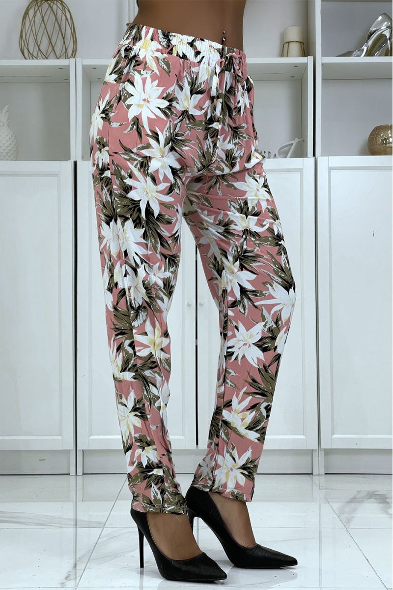 Pink flowing pants with floral pattern B-10 - 2