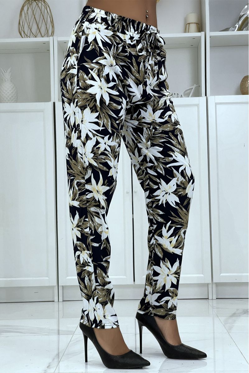 Fluid navy pants with floral pattern B-10 - 2