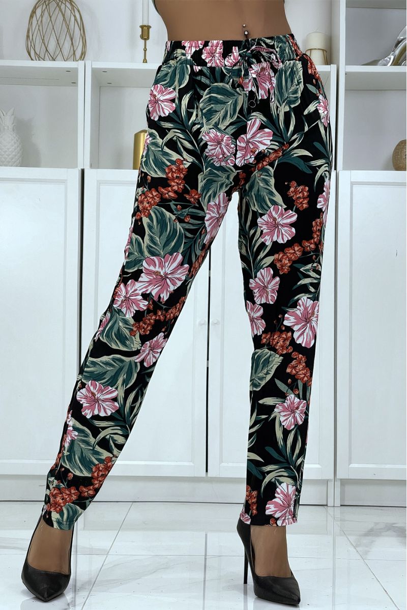 B-21 black flowing pants with floral pattern - 2