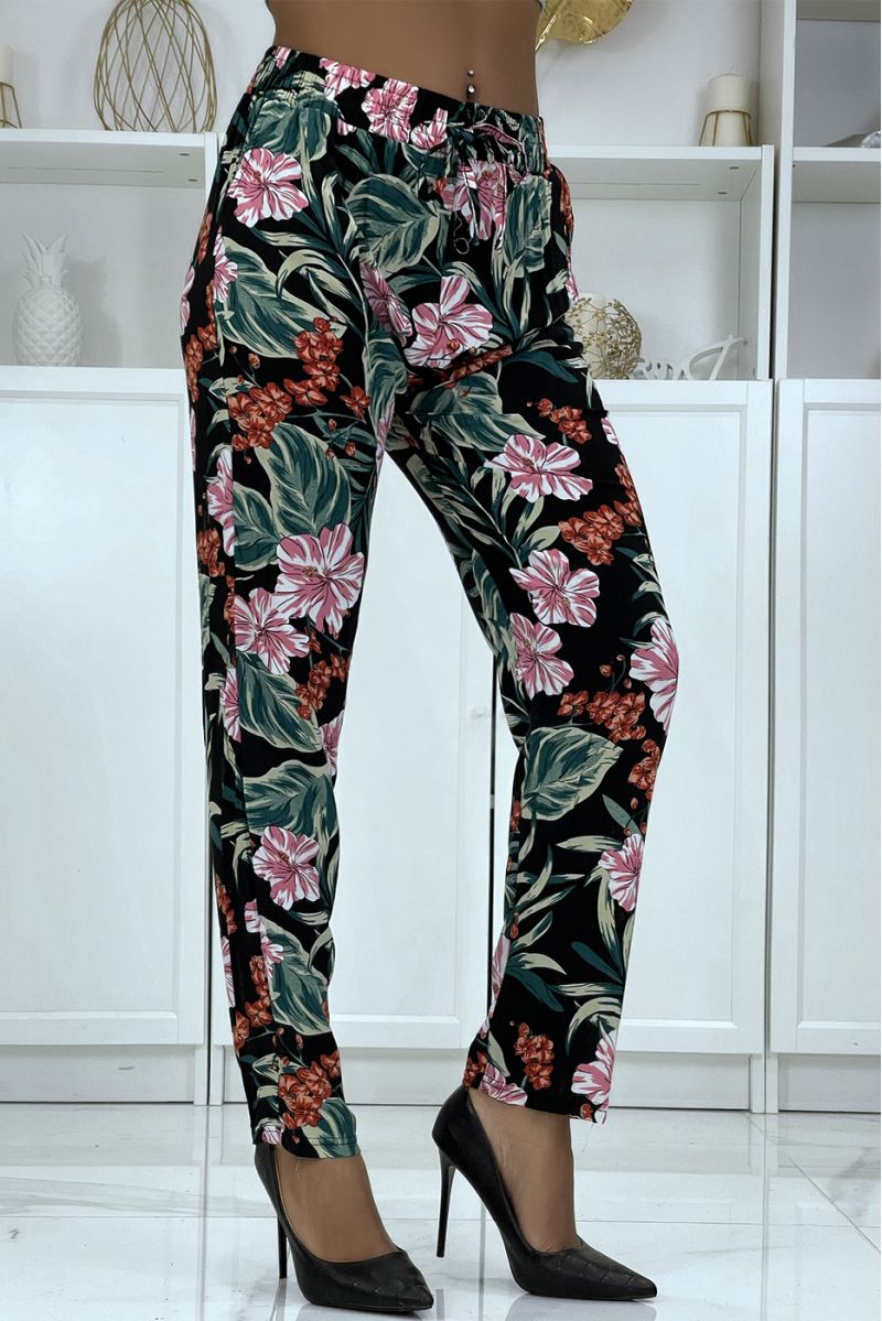 B-21 black flowing pants with floral pattern - 3