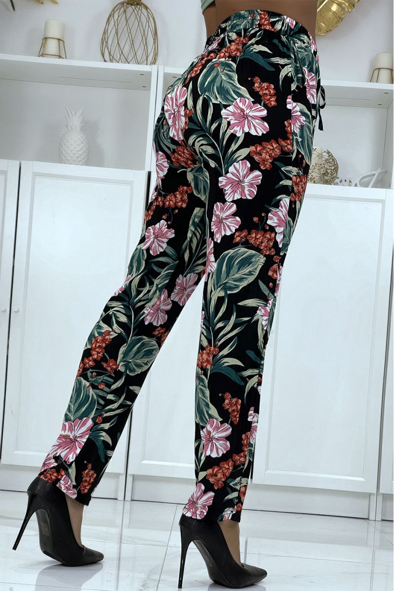 B-21 black flowing pants with floral pattern - 4