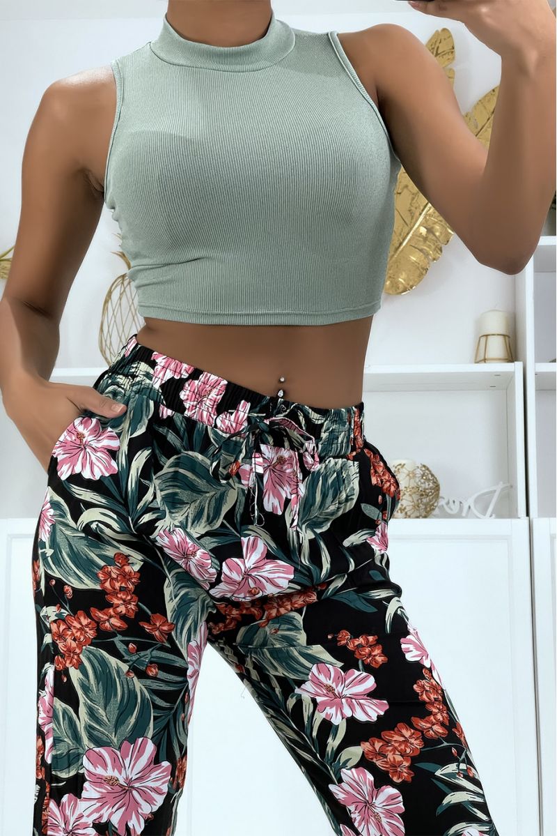 B-21 black flowing pants with floral pattern - 5