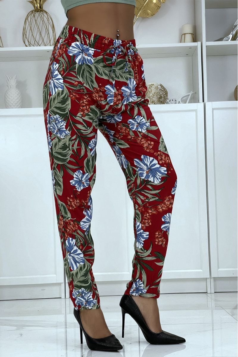 Flowing burgundy pants with floral pattern B-21 - 2