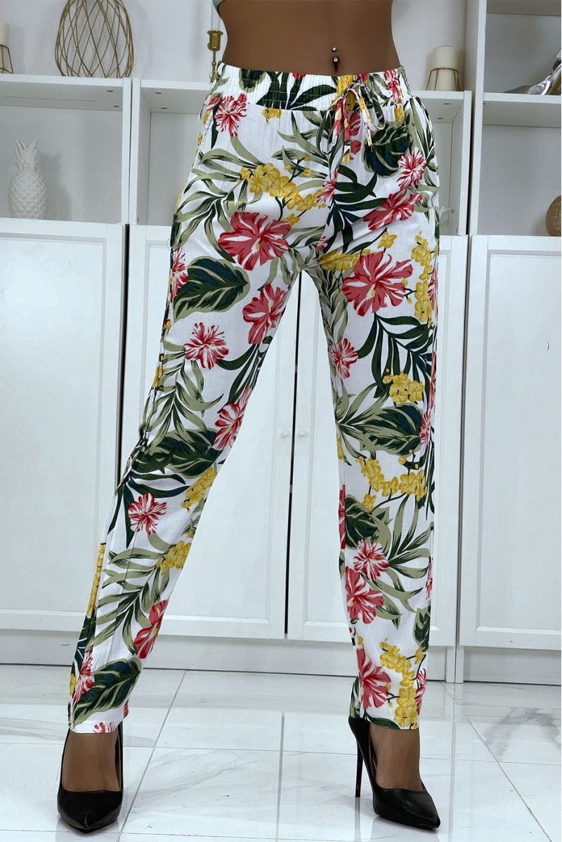 B-21 white floral flowing trousers - 1