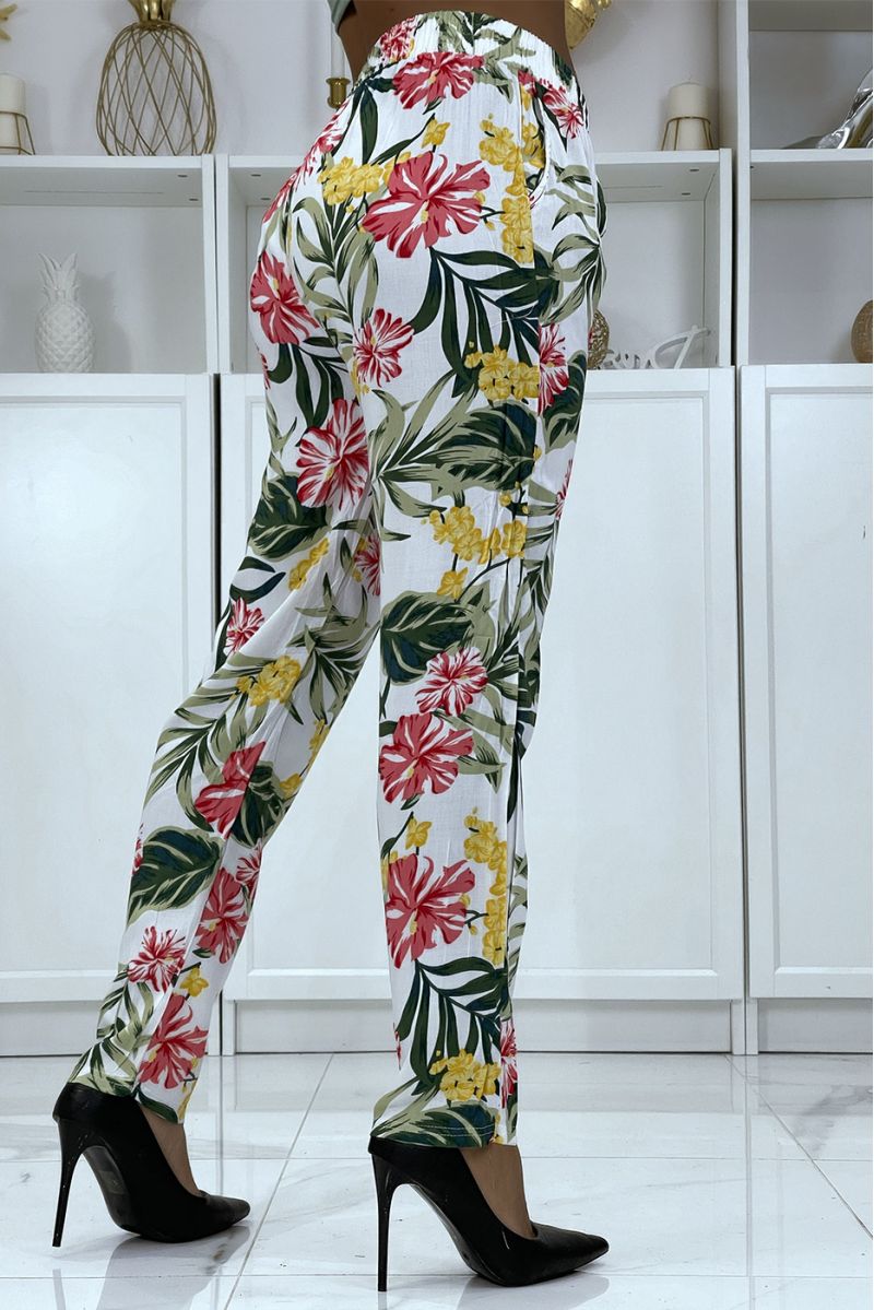 B-21 white floral flowing trousers - 3