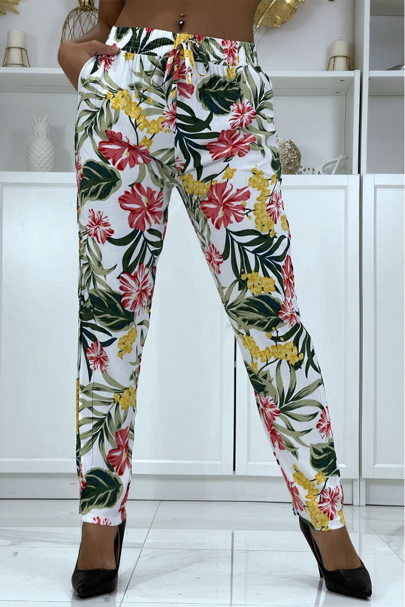 B-21 white floral flowing trousers - 4