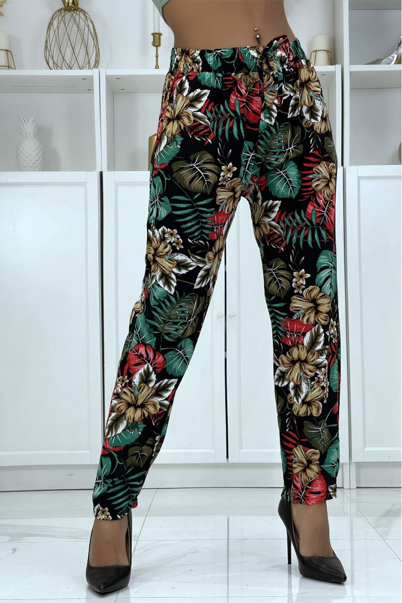 B-29 black flowing pants with floral pattern - 1