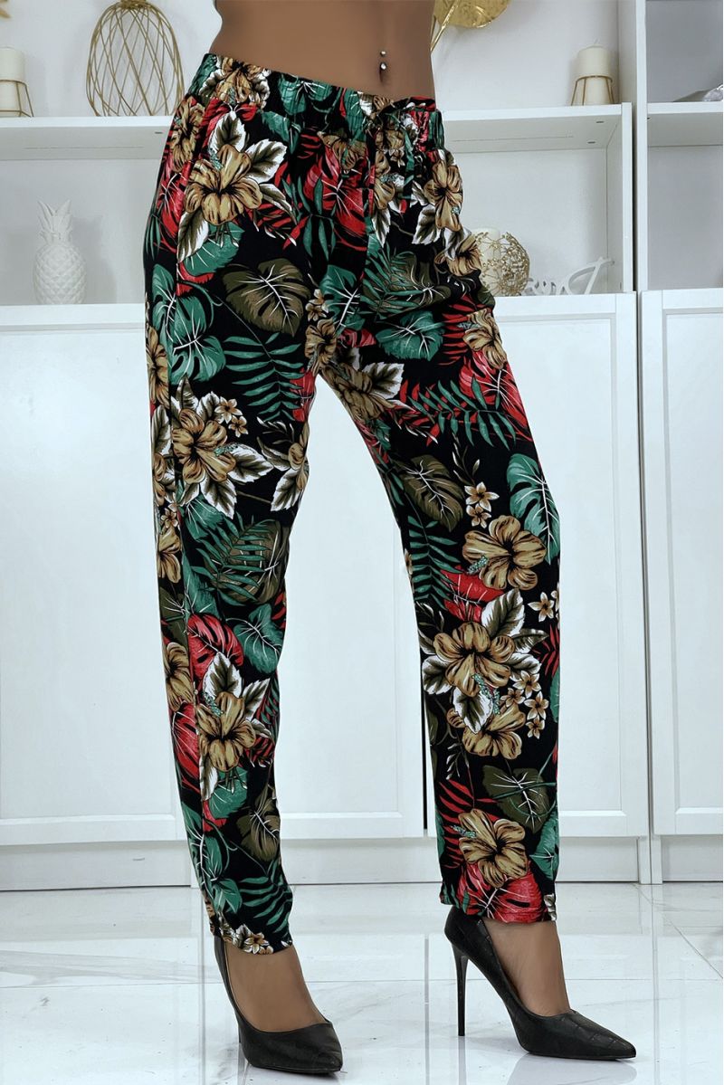 B-29 black flowing pants with floral pattern - 2