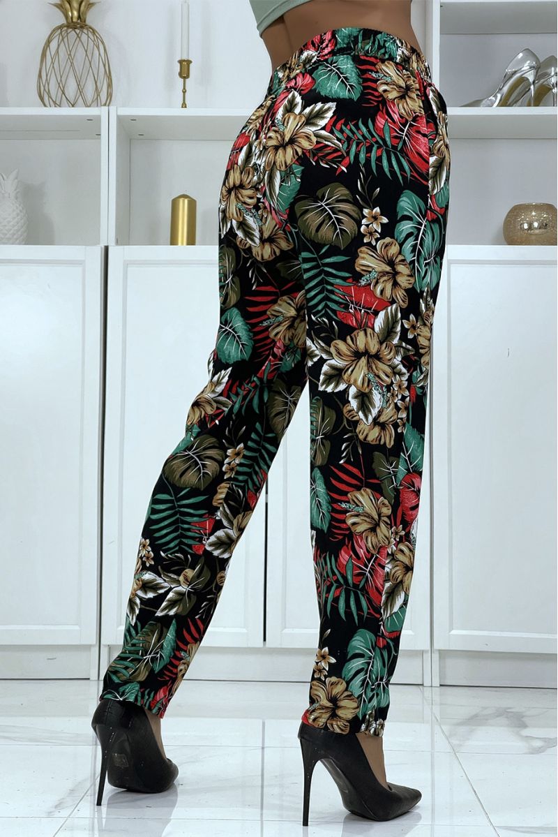 B-29 black flowing pants with floral pattern - 3