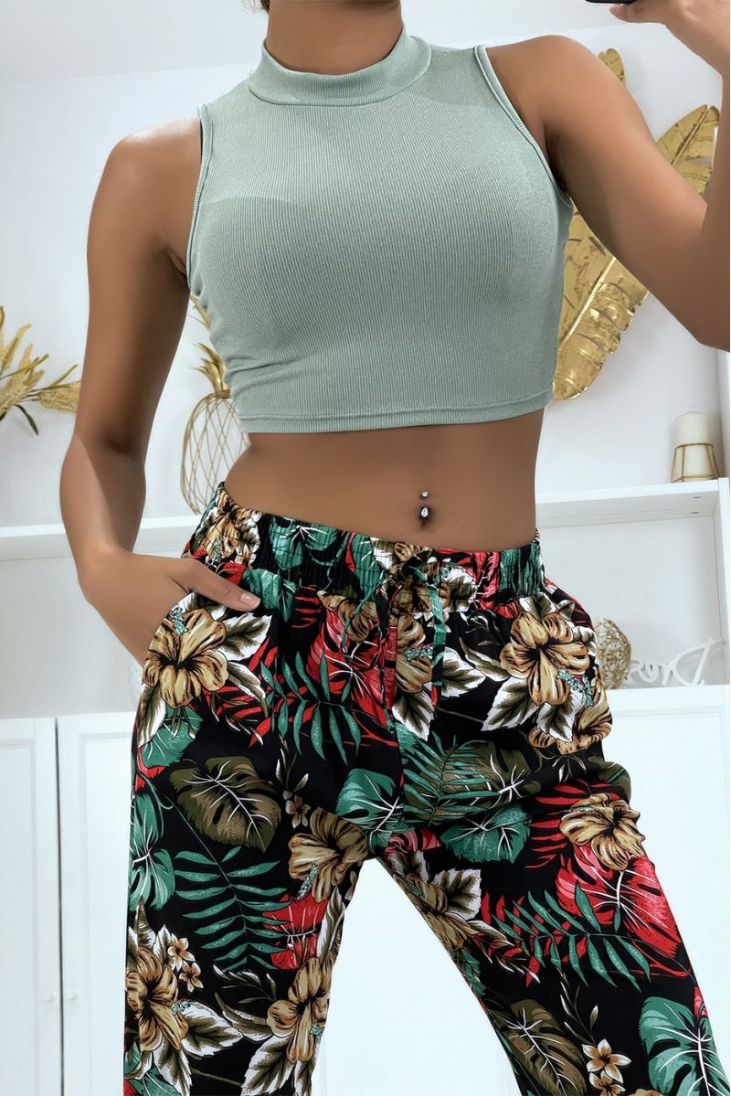 B-29 black flowing pants with floral pattern - 4