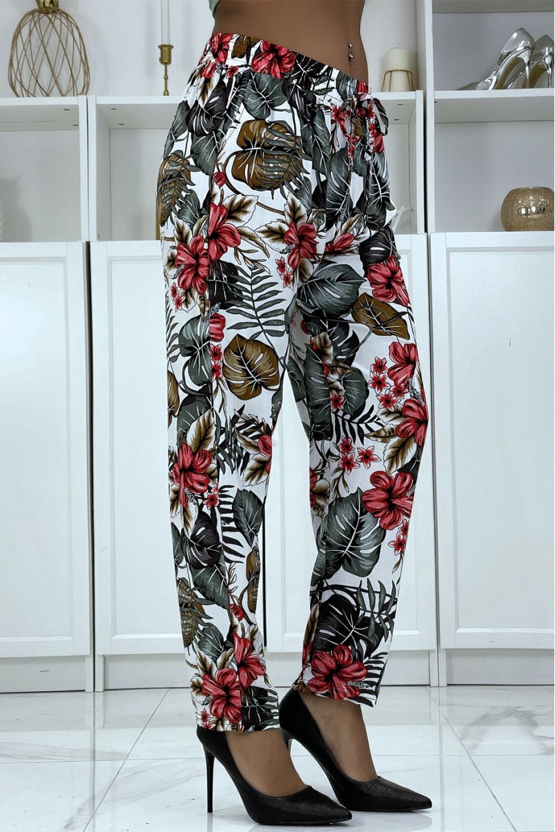 White flowing pants with floral pattern B-29 - 2