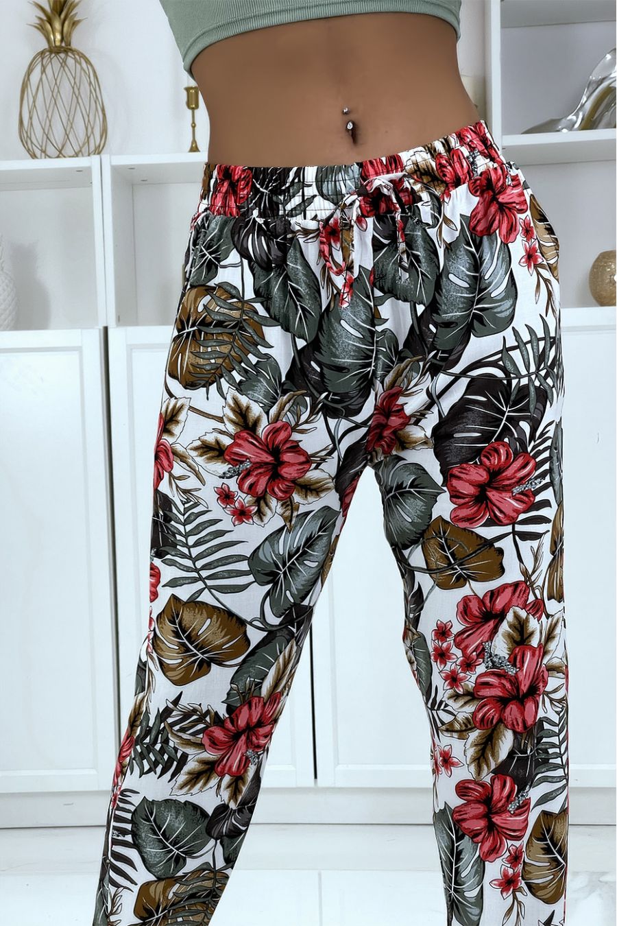 B-29 white floral flowing pants - 3