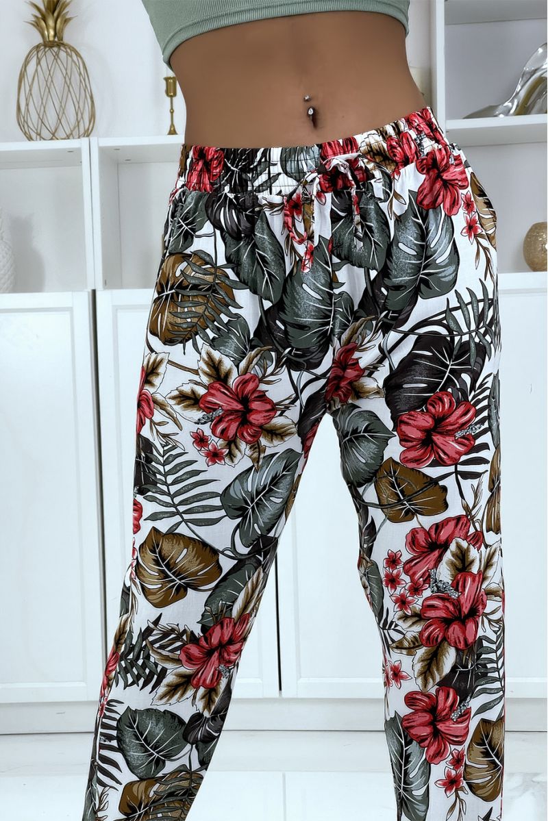 White flowing pants with floral pattern B-29 - 3