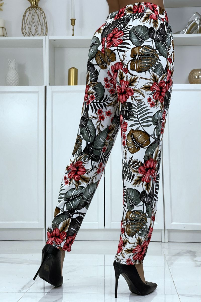 White flowing pants with floral pattern B-29 - 4