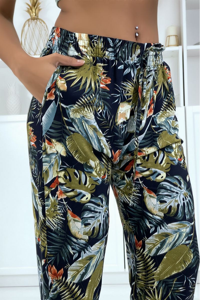 Fluid navy pants with floral pattern B-23 - 5