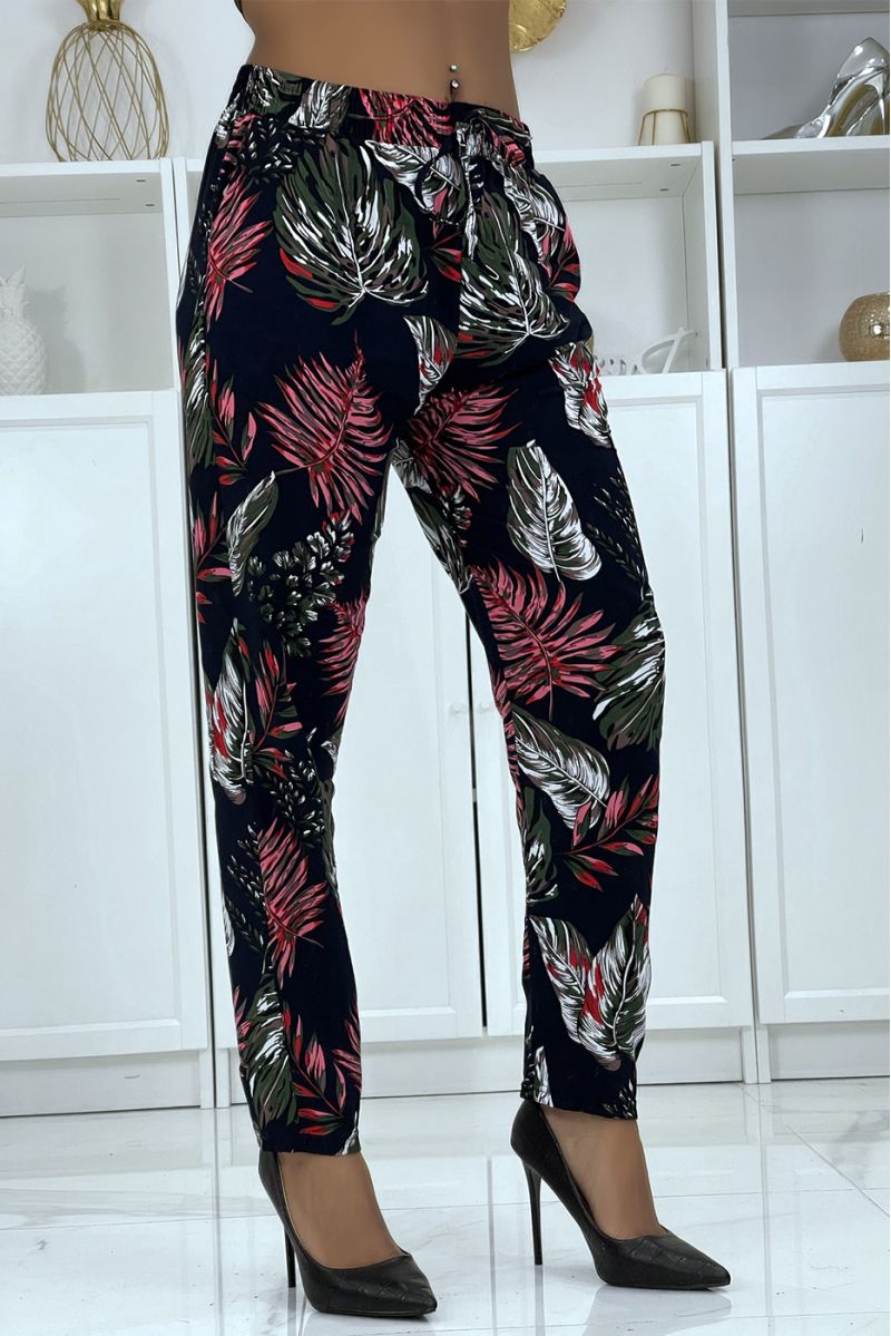 Fluid navy pants with floral pattern B-15 - 2