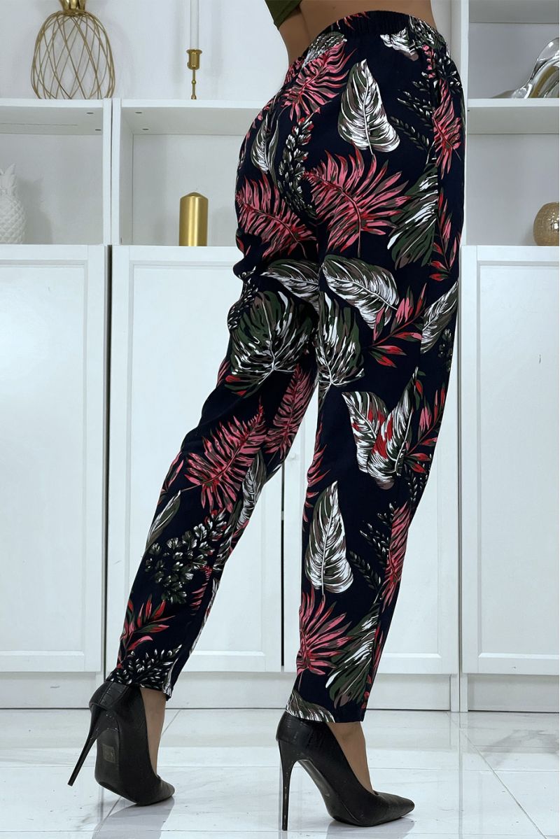 Fluid navy pants with floral pattern B-15 - 3