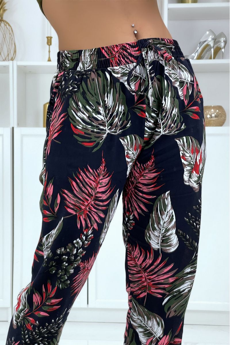 Fluid navy pants with floral pattern B-15 - 4