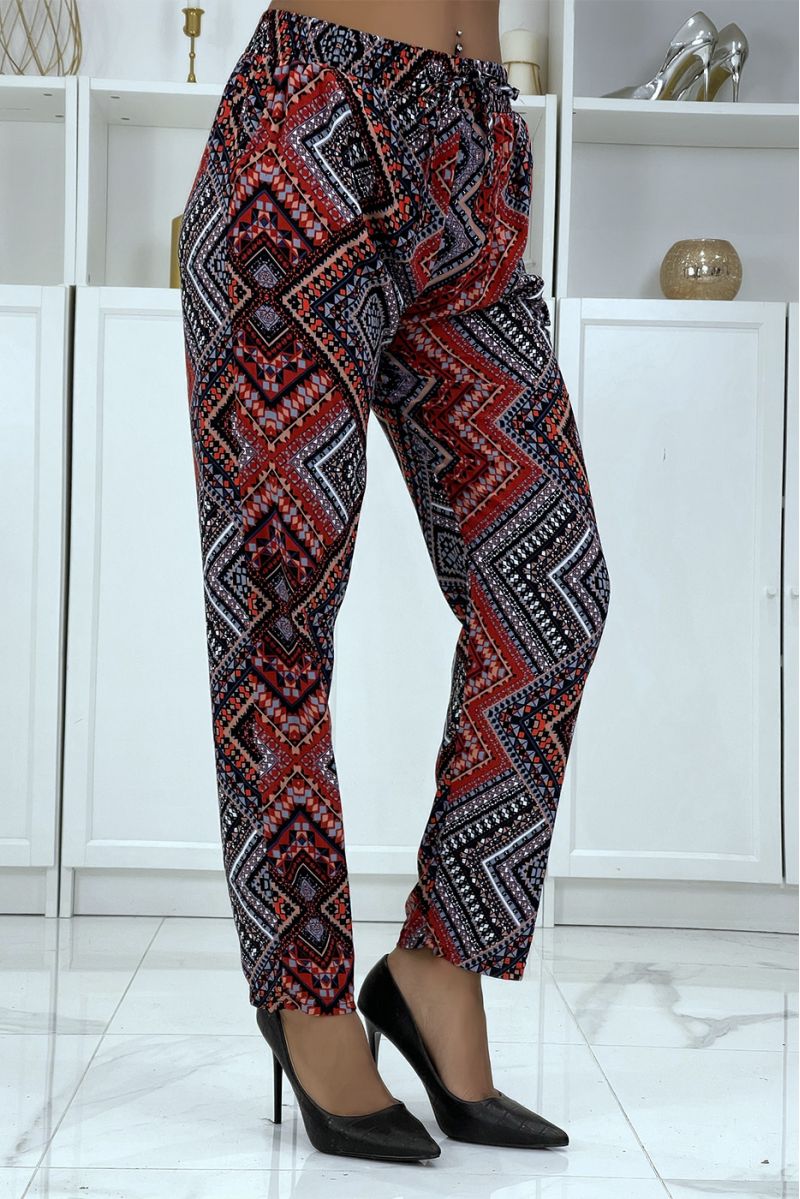 Navy/red flowing pants with floral pattern B-55 - 2