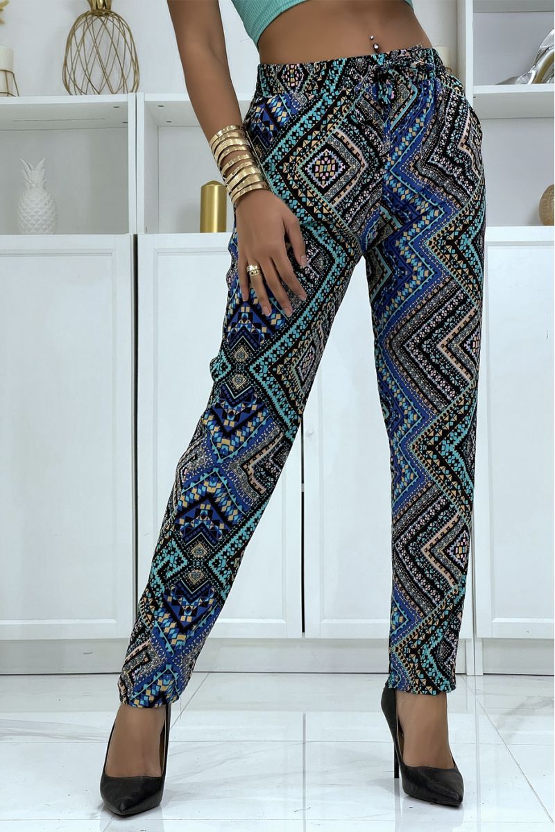 B-55 Floral Royal Flowing Trousers - 2