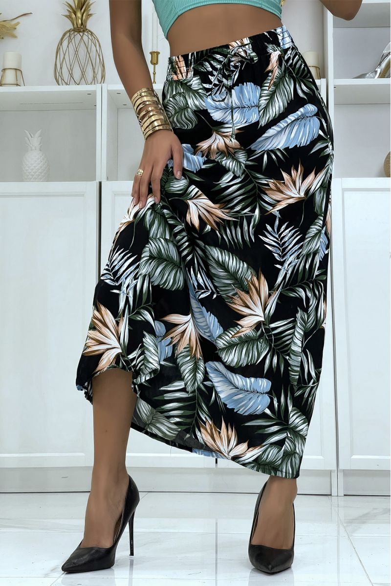 Flowing black skirt with floral pattern R-9 - 6