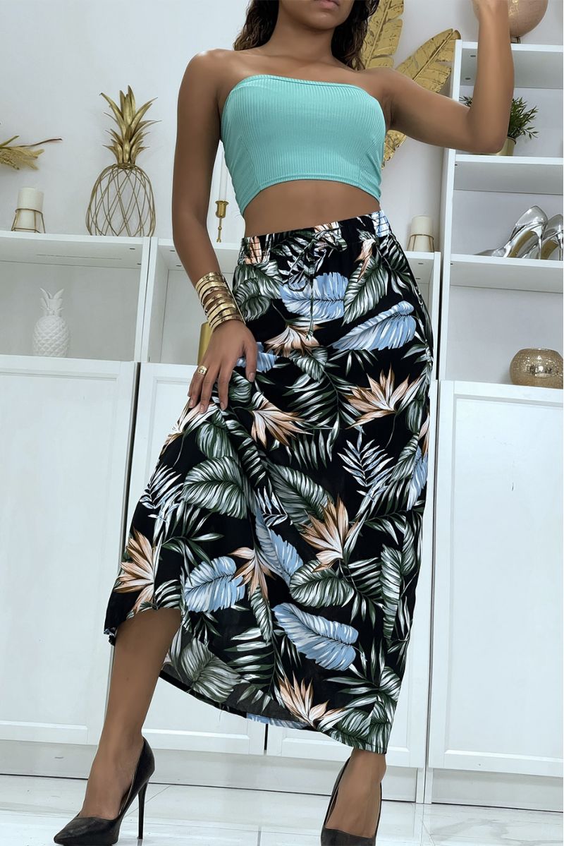 Flowing black skirt with floral pattern R-9 - 7