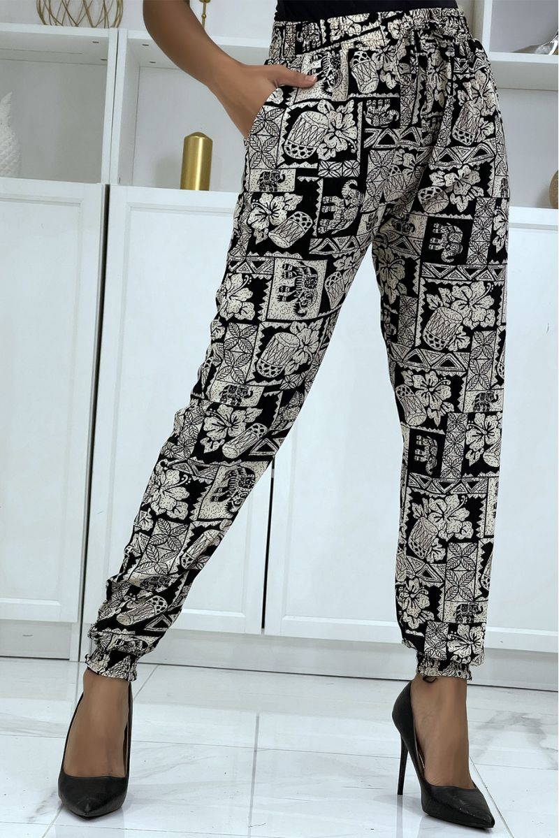 Black flowing pants with ethnic pattern A-21 - 1