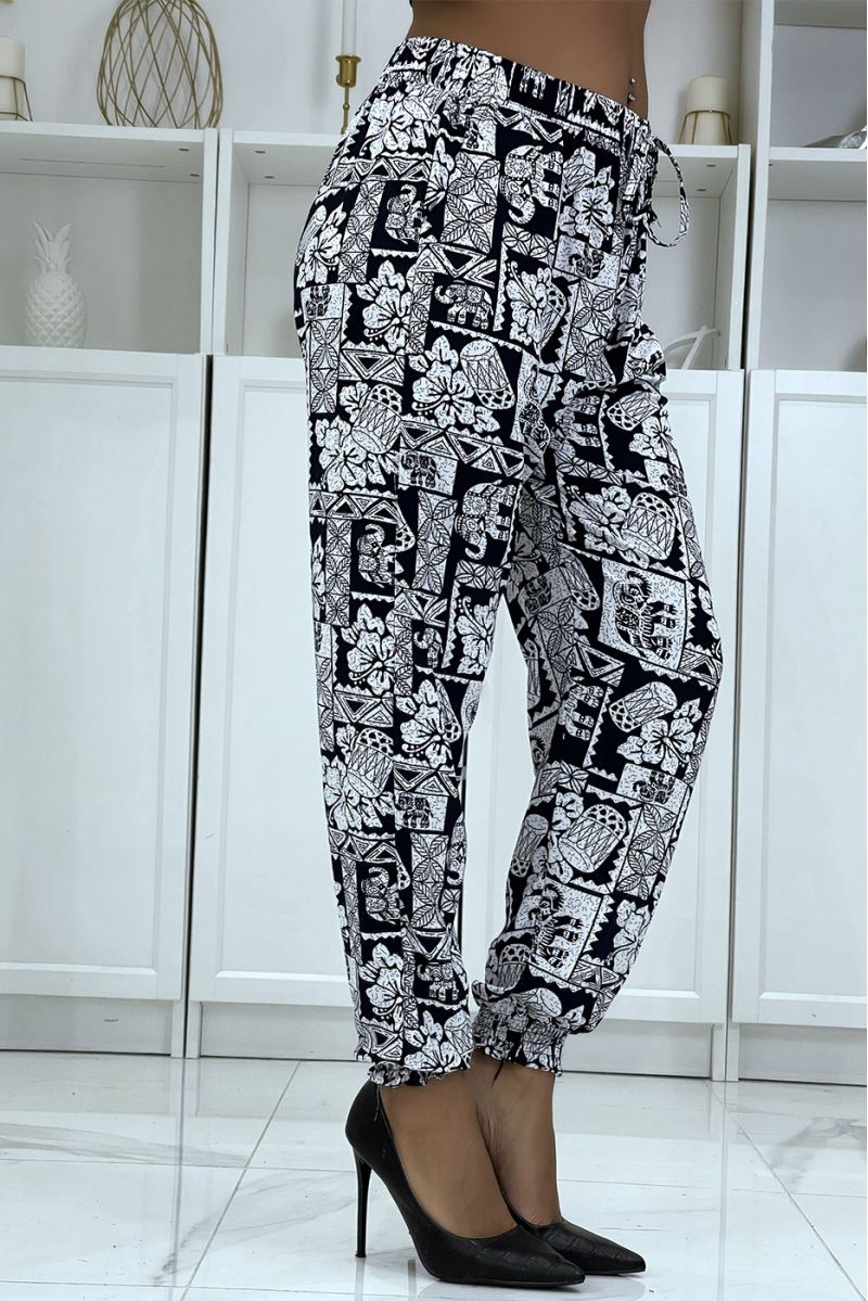 Fluid navy pants with ethnic pattern A-21 - 2