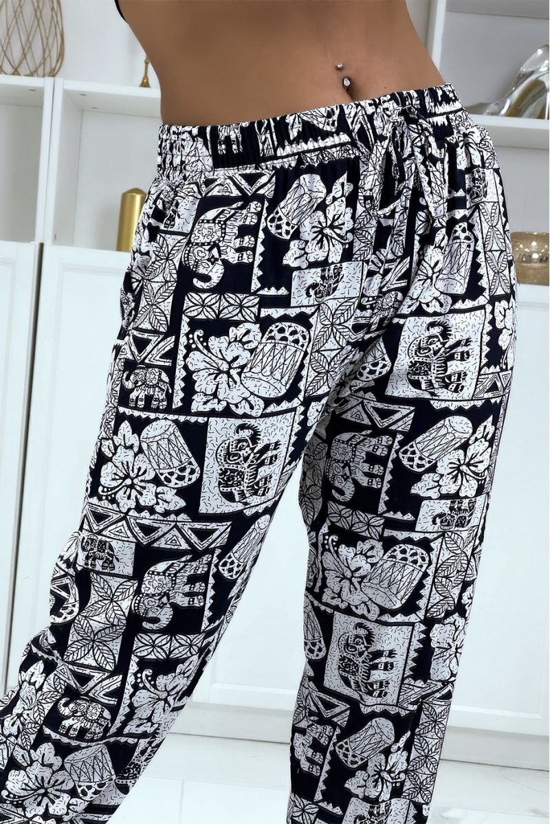 Fluid navy pants with ethnic pattern A-21 - 4