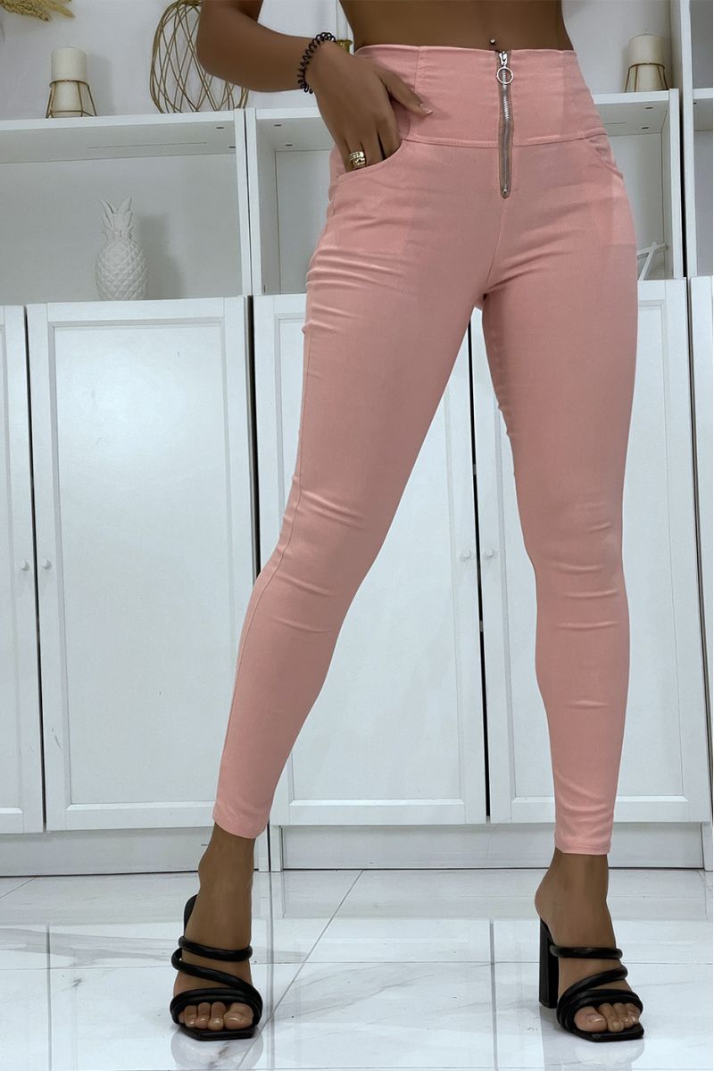 Pink stretch slim pants with zip and pockets HL-622 - 4