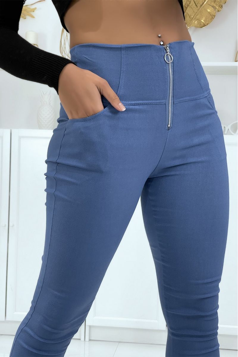 Blue stretch slim pants with zip and pockets HL-622 - 3