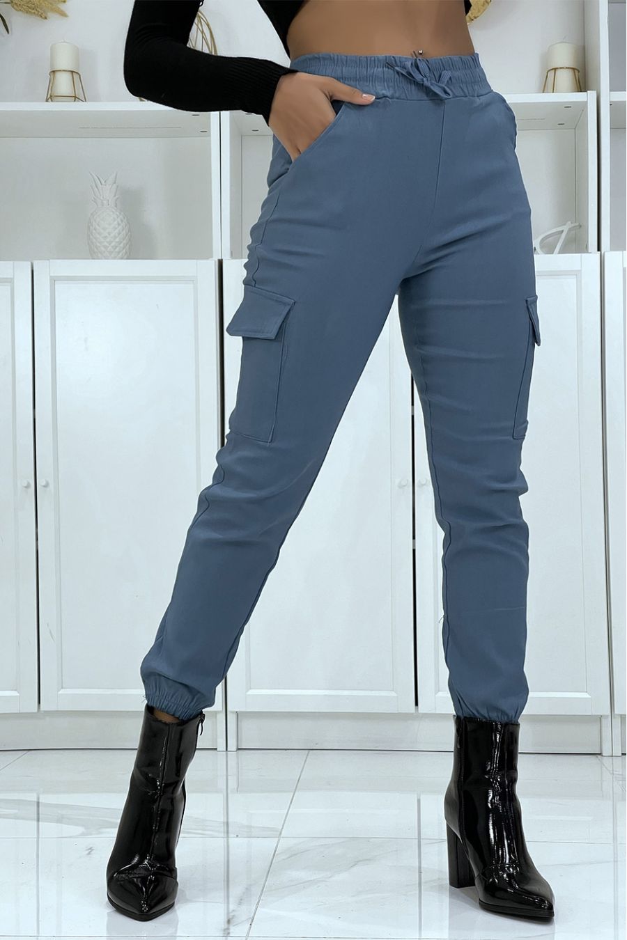 Blauwe stretch cargobroek HL-478 - 1