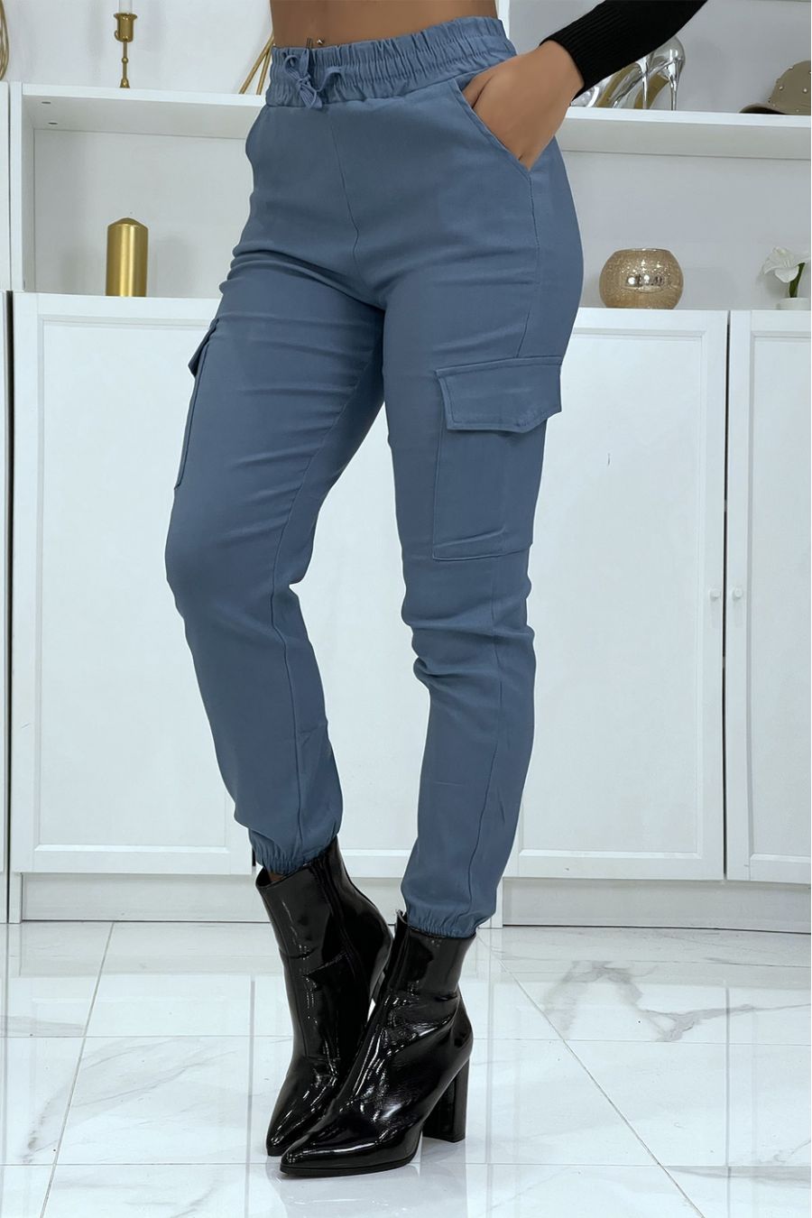 Blauwe stretch cargobroek HL-478 - 5