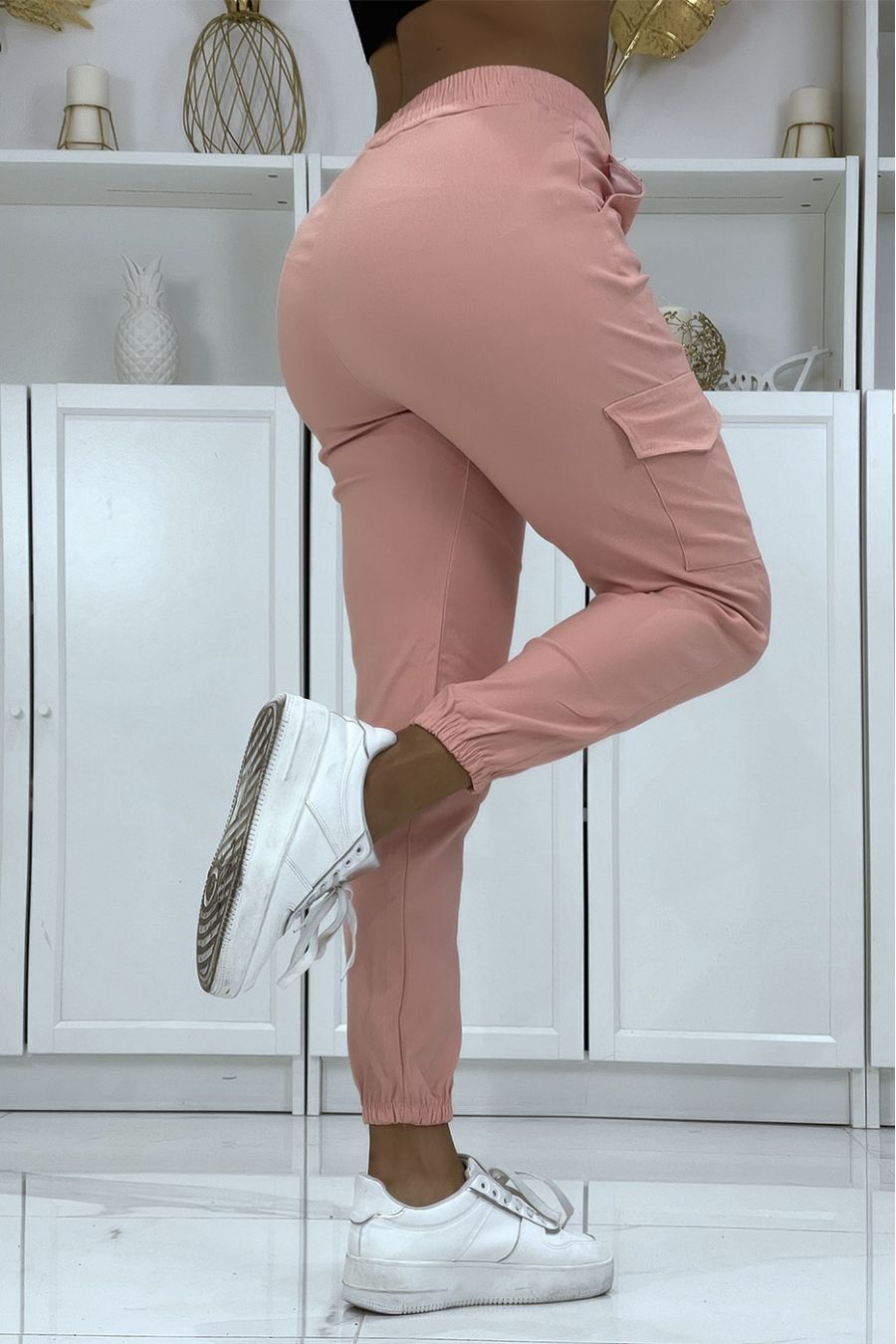 Pink stretch cargo pants HL-478 - 2