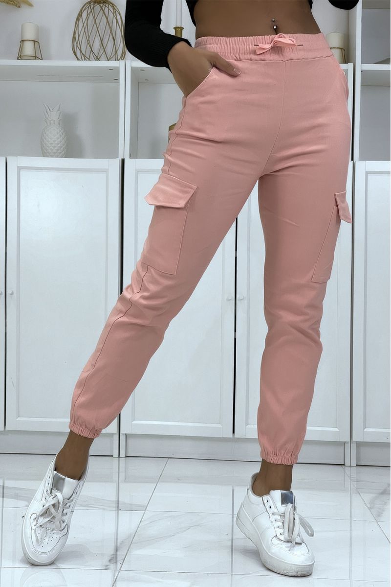 Pink stretch cargo pants HL-478 - 3