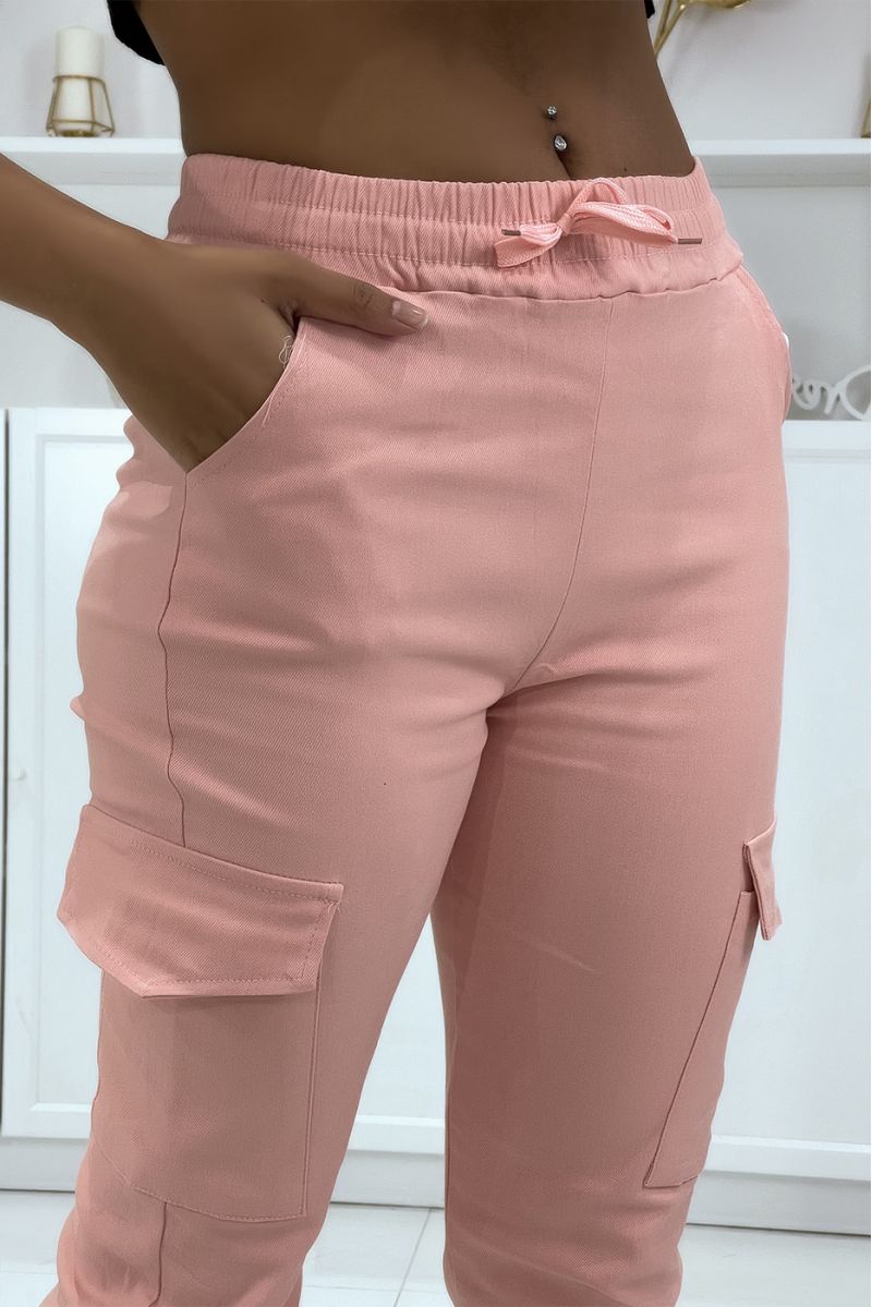 Pink stretch cargo pants HL-478 - 4