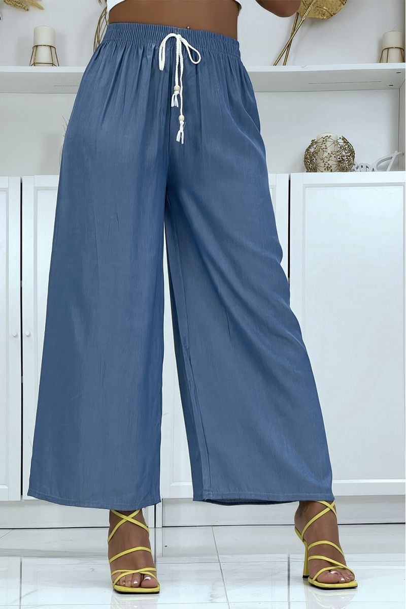 Very fluid blue denim effect palazzo pants HL-650 - 1