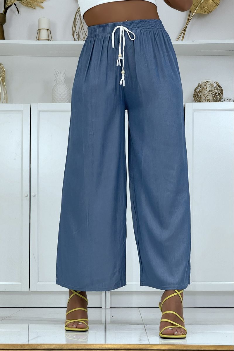 Very fluid blue denim effect palazzo pants HL-650 - 2