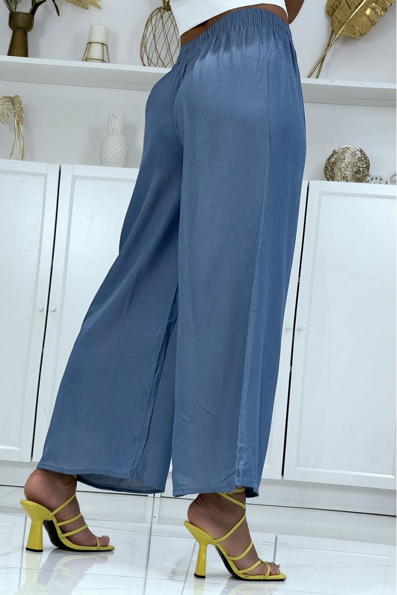 Very fluid blue denim effect palazzo pants HL-650 - 3