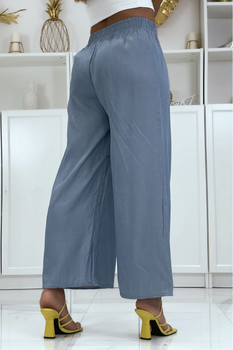 Very fluid turquoise palazzo trousers with denim effect HL-650 - 3