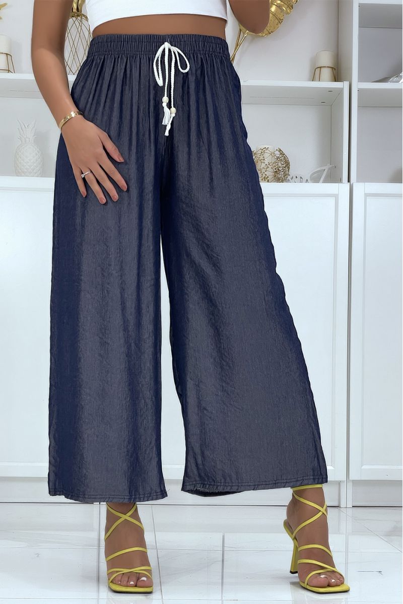 Pantalon palazzo marine très fluide effet jean HL-650 - 3 Pantalon palazzo marine très fluide effet jean HL-650 - 3
